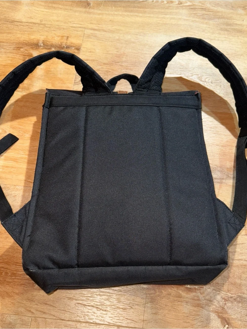 Herschel Little America Backpack Black Square Leather Strap Laptop Fold Bag 14’